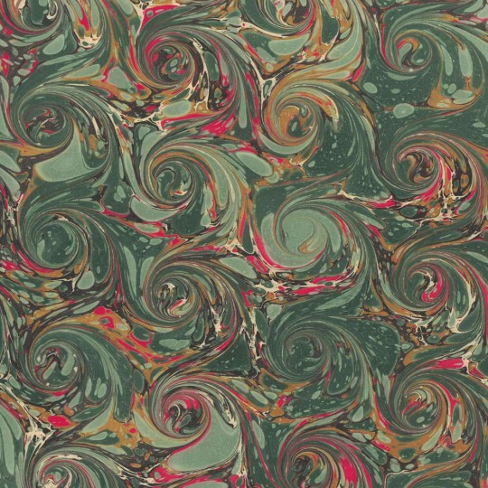 Hand Marbled Paper French Curl Pattern in Green and Red ~ Berretti Marbled Arts